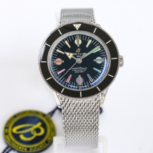 SUPEROCEAN HERITAGE 57 SS/BLACK CERAMIC BEZEL GF 1:1 BLACK DIAL COLORS MARKERS ON SS MESH BRACELET A2824